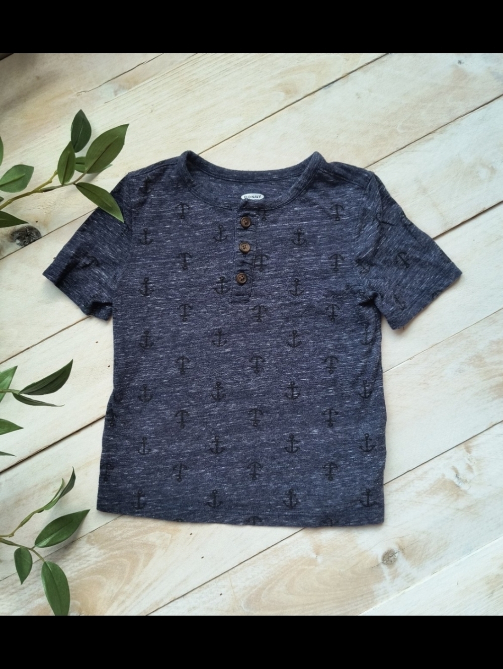 Old Navy Boys Nautical Short Sleeve Button Up Shirt With Anchor Pattern Blue 3T